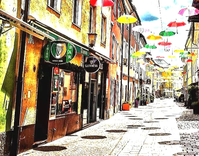 Originalaufnahme der Straße vor der Irish Bar Villach